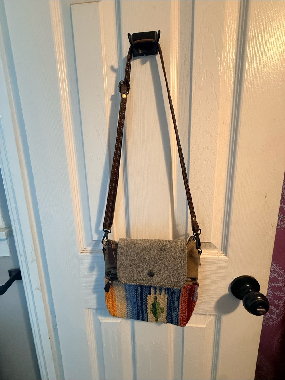 Myra Bag Multicolor Woven Crossbody with Gray Wool Flap